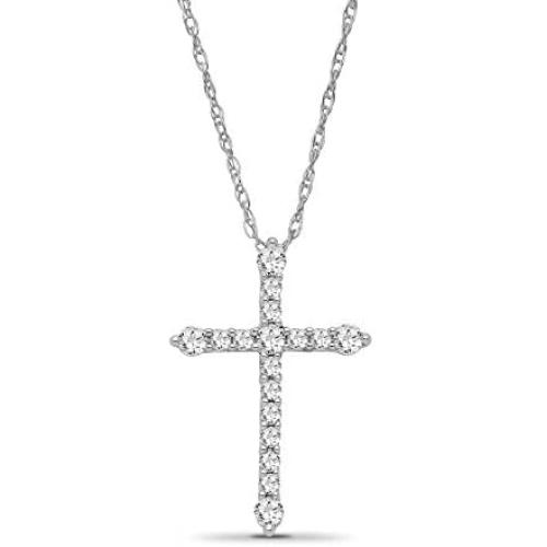 10K White Gold Diamond Cross Pendant with Sterling Silver Chain Necklace (1/4 cttw, I-J Color, I2-I3 Clarity), 18''