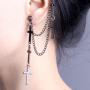 Punk Cuff Tassel Chain Earrings, Stainless Steel Cross Ear Cuff Crawler Climer Earring for Women Girls Men,Multi Layered Chain Drop Fashion Jewelry
