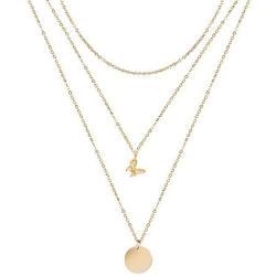 3 Layered Necklaces, Butterfly Necklace Unicorn Cross Compass Pendant Necklace for Women Disc Chain Necklace with Message Card for Friendship (Gold)