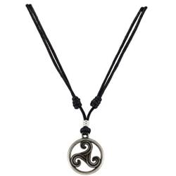 BlueRica Triskelion Celtic Symbol (Trinity, Eternity) Pendant on Adjustable Black Rope Cord Necklace (Old Silver)