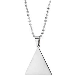 COOLSTEELANDBEYOND Mens Womens Steel Triangle Pyramid Pendant Necklace, Two-Side Polished and Satin, 23.6 in Chain