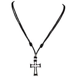 BlueRica Cross Pendant on Adjustable Black Rope Cord Necklace (Chrome)