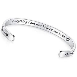 TONY & SANDY Mothers Day Gifts Cuff Bangle Bracelet Mantra Quote Engraved Stainless Steel Silver Forever Love Inspirational Friend Birthday Jewelry Present for Mom Grandma from Daughter Son Kids