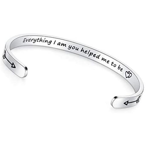 TONY & SANDY Mothers Day Gifts Cuff Bangle Bracelet Mantra Quote Engraved Stainless Steel Silver Forever Love Inspirational Friend Birthday Jewelry Present for Mom Grandma from Daughter Son Kids