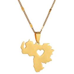 Yidan Stainless Steel Venezuela Map Pendant Necklace Gold Color Chain Jewelry Venezuelan Jewelry