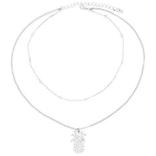 JczR.Y Cute Pineapple Necklace Pendant Bohemian Double-Layer Beads Clavicle Chain Necklace Choker for Women Girls Fashion Fruit Jewelry