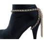 TFJ Women Jewelry Boot Bracelet Gold Metal Chain Shoe Bling Long Back Tassel Fringe Charm Wrap Around Strap