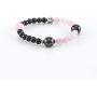 Modern ŌM Day & Night Wrist Mala for Women | Authentic Shungite Stone Bracelet for EMF Protection | 6mm Rose Quartz and Rhodium Plated Sterling Silver Yoga Jewelry