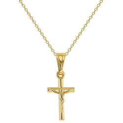 In Season Jewelry 18k Gold Plated Small Jesus Crucifix Cross Pendant Catholic Necklace 16''