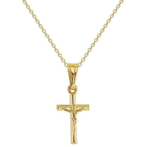 In Season Jewelry 18k Gold Plated Small Jesus Crucifix Cross Pendant Catholic Necklace 16''