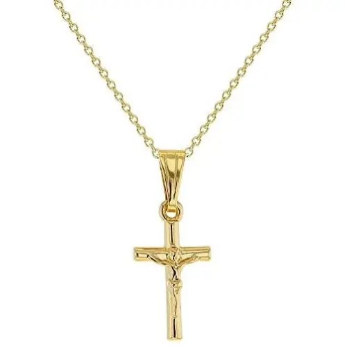 In Season Jewelry 18k Gold Plated Small Jesus Crucifix Cross Pendant Catholic Necklace 16''