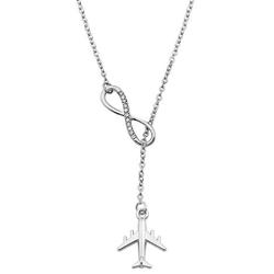 ENSIANTH Infinity and Airplane Lariat Y Necklace Jet Plane Jewelry for Stewardess Flight Attendant Traveler