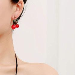 KaFu Handmade creative Light weight Fruits earring 18K Gold Plated Sweet and Lovely Cherry Tassel Dangle Drop Earrings For Women Girls