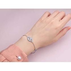 JZMSJF 925 Sterling Silver Evil Eye Bracelet White Blue Third Eye Chain for Women Girls