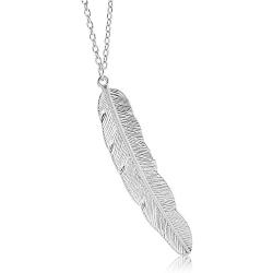 Aineecy Large Feather Pendant Necklace Bohemian Simple Metal Feather Long Chain Necklace for Women Girls Jewelry Gifts