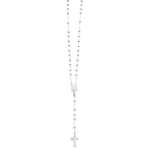 Ritastephens Italian Sterling Silver or Gold-tone 3mm Rosary Bead Virgin Mary Cross Necklace