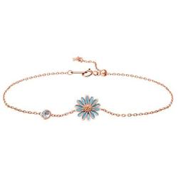 Daisy Bracelets, 925 Sterling Silver Cubic Zirconia Link Little Sunflower Bracelets Dainty Jewelry Gift for Women