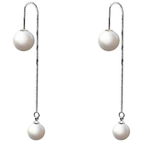 Pearl Dangle Drop Threader Earrings, Long Freshwater Cultured Double Sided Pearl Jewelry for Women Girls