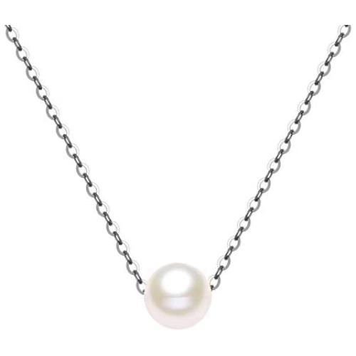 14K Solid Gold Pearl Necklace for Women, Real Freshwater Cultured Pearl Pendant Necklace 7.5mm Dainty Single Pearl Choker Adjustable Necklaces Fine Jewelry Gift for Her, Mom, Wife 16''-18''