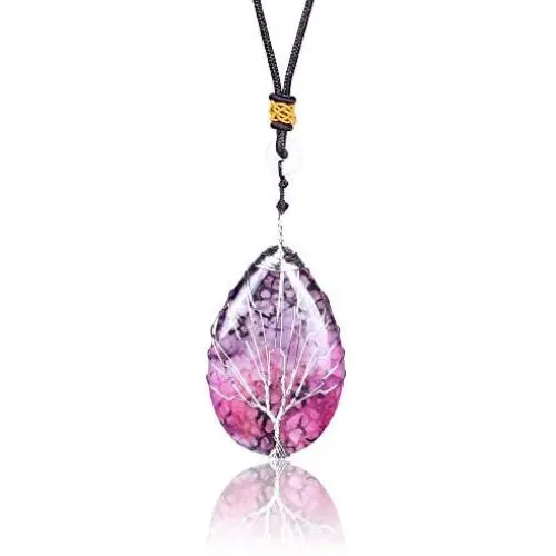JK&EROSSTARS Wire Wrapped Tree of Life Natural Gemstone Teardrop Pendant Necklace Healing agate Chakra Jewelry for Women JK&EROSSTARS Wire Wrapped Tree of Life Natural Gemstone Teardrop Pendant Necklace Healing agate Chakra Jewelry for Women