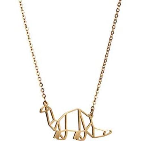 La Menagerie Dinosaur Gold Origami Jewelry - Gold Geometric Chain Necklace – 18 Karat Plated Gold Necklace for Women & Girls – Stylish Dinosaur Pendant Necklace