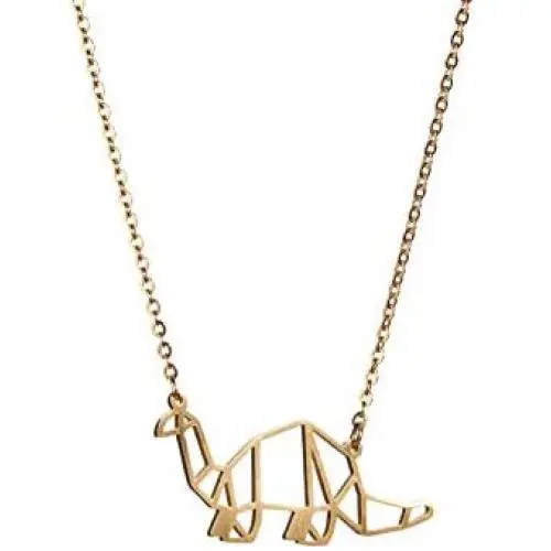 La Menagerie Dinosaur Gold Origami Jewelry - Gold Geometric Chain Necklace – 18 Karat Plated Gold Necklace for Women & Girls – Stylish Dinosaur Pendant Necklace La Menagerie Dinosaur Gold Origami Jewelry - Gold Geometric Chain Necklace – 18 Karat Plated Gold Necklace for Women & Girls – Stylish Dinosaur Pendant Necklace
