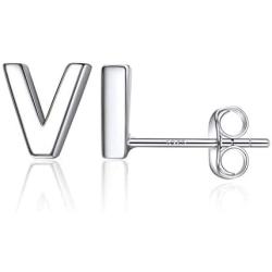 Silvora Initial Letter Stud Earrings Women Sterling Silver Alphabet A-Z Dainty Letter Jewelry Minimalism Personalized Charms for Teen Girls