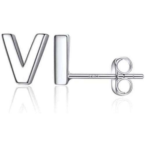 Silvora Initial Letter Stud Earrings Women Sterling Silver Alphabet A-Z Dainty Letter Jewelry Minimalism Personalized Charms for Teen Girls