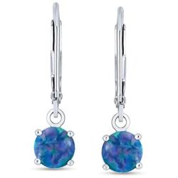 Round Solitaire Created Opal Leverback Drop Earrings For Women 925 Sterling Silver 8MM October Birthstone More Colors