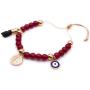 LESLIE BOULES Saint Benedict Red Wine Glass Beads Bracelet Adjustable Genuine Azabache & Blue Evil Eye Protection Jewelry