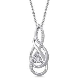 Jewelili Sterling Silver 1/10 Cttw Natural White Round Diamond Twisted Pendant Necklace, 18'' Rolo Chain