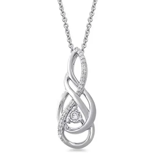 Jewelili Sterling Silver 1/10 Cttw Natural White Round Diamond Twisted Pendant Necklace, 18'' Rolo Chain Jewelili Sterling Silver 1/10 Cttw Natural White Round Diamond Twisted Pendant Necklace, 18'' Rolo Chain