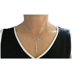 Verona Jewelers Sterling Silver 925 Infinity Cross Lariat Necklace- Sterling Silver Pendant Necklace