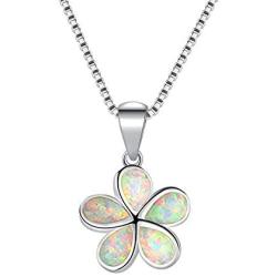 CiNily Opal Leaf/Flower Pendant Necklace for Women Silver Plated Jewelry Gift