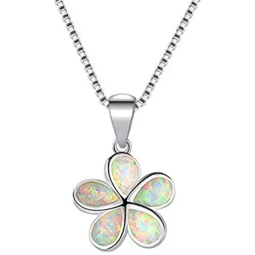 CiNily Opal Leaf/Flower Pendant Necklace for Women Silver Plated Jewelry Gift CiNily Opal Leaf/Flower Pendant Necklace for Women Silver Plated Jewelry Gift