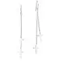 Stunning Twin Crosses .925 Sterling Silver Dangle Earrings