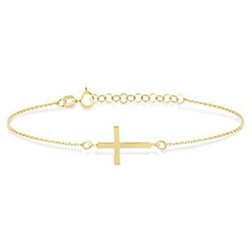 GELIN 14k Solid Gold Cross Chain Adjustable Bracelet for Women