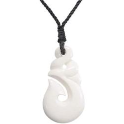 81stgeneration Womens Mens Hand Carved Bone Maori Taonga HEI Matau Fish Hook Pendant Necklace