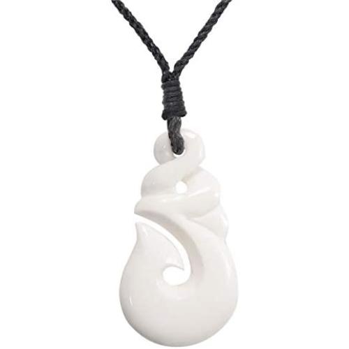 81stgeneration Womens Mens Hand Carved Bone Maori Taonga HEI Matau Fish Hook Pendant Necklace