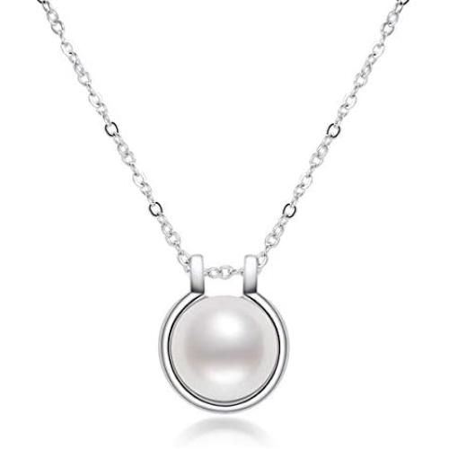Pearl Pendant Necklace Freshwater Cultured White Pearl Necklace with Sterling Silver Chain Pearl Jewelry Gifts for Women Girls Wife