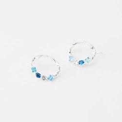 ORDOR 14K white-gold-plated-brass stud Earrings For Women 0.64'' x 0.75'' /Silver post/Nickel free/brass, Cubic Zirconia(Aquamarine, sapphire color)