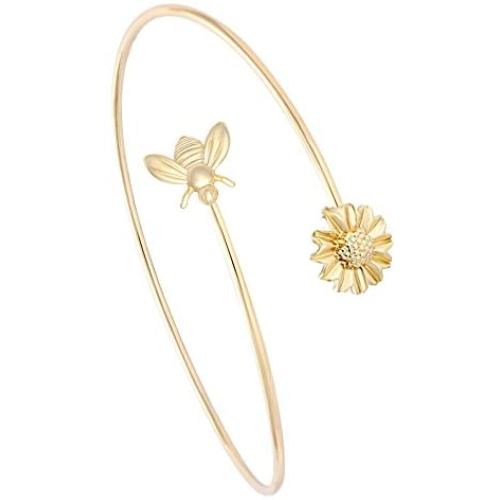 MANZHEN Adjustable Tiny Bumble Bee Queen Bee Cuff Wire Wrapped Bangle Bracelet Insect Mothers Day Jewelry Gift