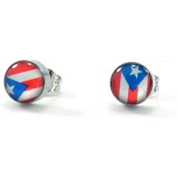 Stainless Steel Puerto Rico Flag Section Button Stud Earrings