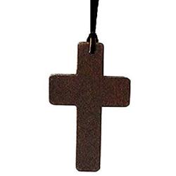 Dunplay Leather Wood Cross Necklace - Adjustable Wooden Pendant Necklace Vintage Retro for Men Women Gift Hang from Car Rear View Mirror Vehicle Decoration - Crucifix Christian Jesus Jewellery