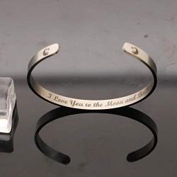 CAROMAY Wife Bangles Husband Cuff Bracelet Valentines Day Present I Love You to The Moon and Back Lovers Unisex Jewelry