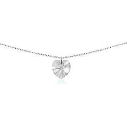 GemStar USA Sterling Silver Heart Choker Necklace Made with Swarovski Crystals