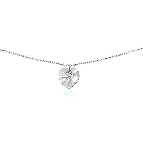 GemStar USA Sterling Silver Heart Choker Necklace Made with Swarovski Crystals