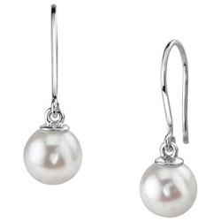 THE PEARL SOURCE 14K Gold AAAA Quality Round Genuine White Freshwater Cultured Pearl Linda Earrings for Women