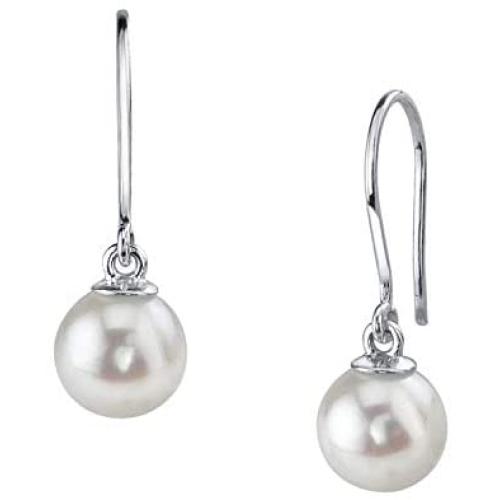 THE PEARL SOURCE 14K Gold AAAA Quality Round Genuine White Freshwater Cultured Pearl Linda Earrings for Women