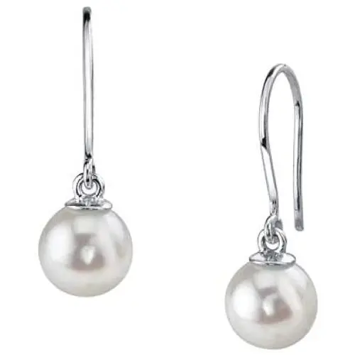 THE PEARL SOURCE 14K Gold AAAA Quality Round Genuine White Freshwater Cultured Pearl Linda Earrings for Women